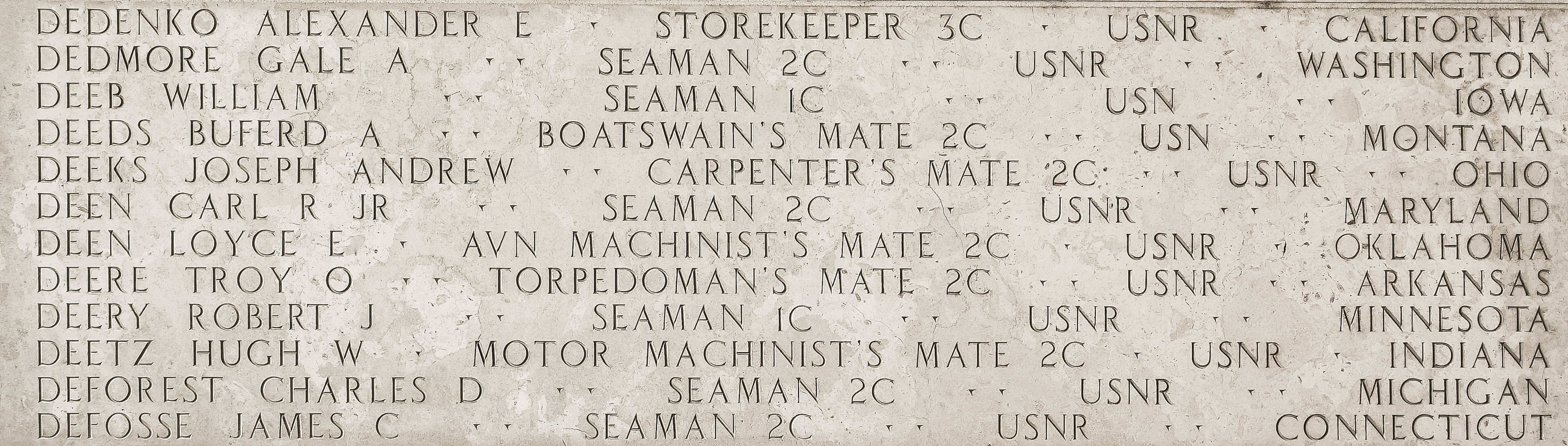 Alexander E. Dedenko, Storekeeper Third Class